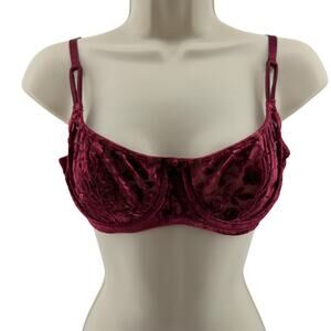 Vintage Victoria Secret Bra Mesh Velvet Deep Red Womens 34B